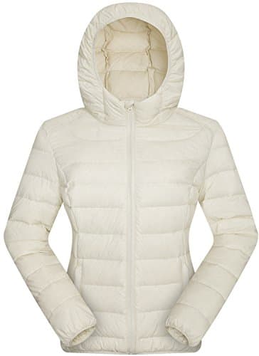 Valuker Women's Down Jacket Hooded 90% Down Winter Puffer Jacket light Creme-L UK:14