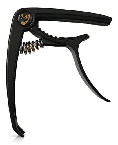 Guitar Capo, Spring Capo, for Acoustic and Electric 6 string Guitar, One Hand Quick Release, with Pin Puller, Small and Light by RhinoTreeProducts (Black)