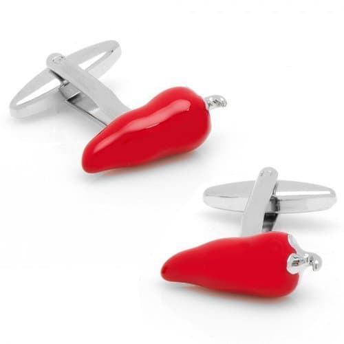 Red Chill Pepper Serrano Cufflinks + Box &amp; Cleaner
