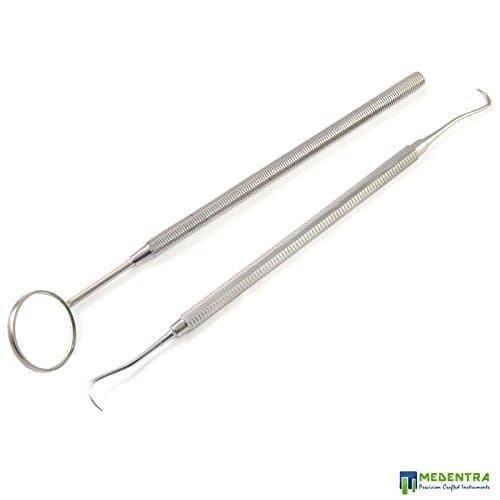 Medentra Basic Dental Exam Tools Kit Tartar Remover Tooth Scraper Mouth Mirror With handle