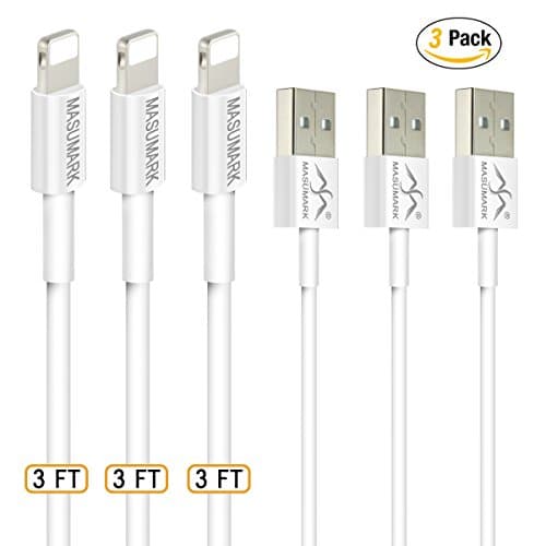Lightning Cables, MASUMARK Cable with Charging Connector for iPhone X/ 8/ 7/ 7 Plus/ 6S/ 6 Plus/ 6S Plus/ 5S/ 5C/ SE/ iPad Air/ Mini/ iPod Nano 7 7th Gen, iOS 9, 10, 11 (3FT - 3 PACK)