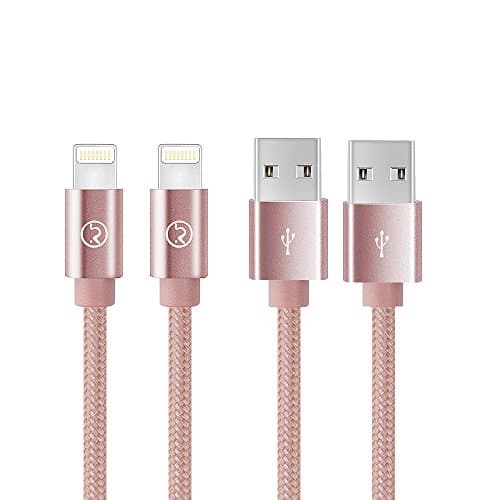 iPhone Cable Keything 2 Pack 6 Feet Nylon Braided Extra Long Lightning Cord to USB Charger for Apple iPhone 7/7Plus/6S/6S PLus/6/6 Plus,SE/5S/5,Ipad Air/Mini Ipod Nano/Touch (pink)