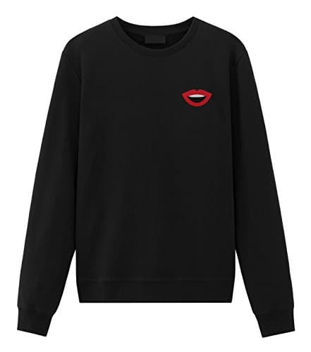Red Lips Embroidered Sweatshirt Black Large