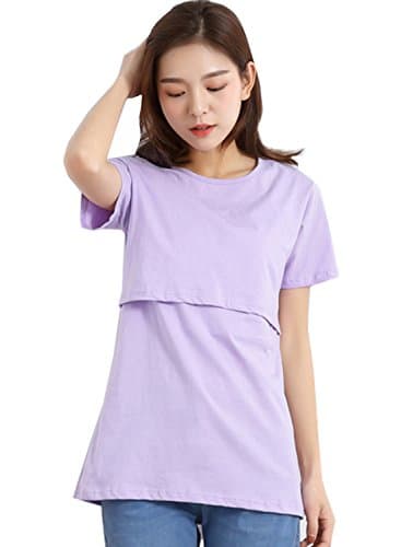 Epmami Womens Short Sleeves Nursing Tops Basic Blouses Summer Cute Breastfeeding Shirts/Tshirts