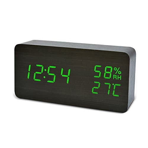 FiBiSonic Black Electric Clock Morden Design, Touch Sensor Multiple Display