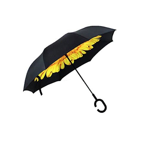 Camphelper Reverse Umbrella double layer Windproof UV Protection Sun&amp;Rain Car Inverted folding Umbrella (Sunflower)