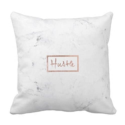 Modern hustle typography rose gold white marble pillow