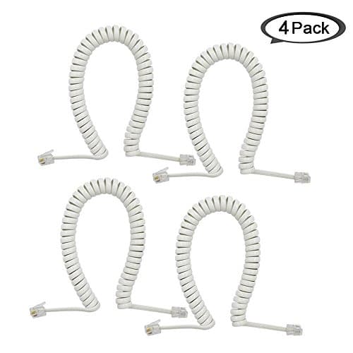 Telephone Cord Cable Line Wire, SMARTCHINA 4 Pack 6Ft Modular Coiled Telephone Handset Cord (White)