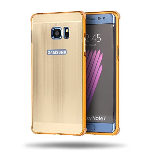 UKDANDANWEI Samsung Galaxy Note FE Case,Ultra thin Metal Brushed Premium Aluminum Shockproof Protective Bumper Hard Back Case Cover For Samsung Galaxy Note FE - Gold