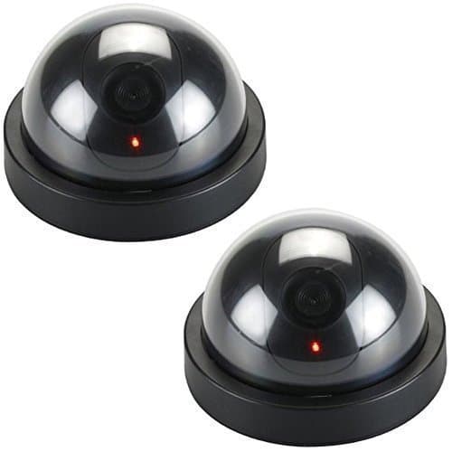 SET OF 2 DUMMY FAKE CCTV DOME SECURITY CAMERA FLASHING LED LIGHT INDOOR OUTDOOR WITH SCREWS