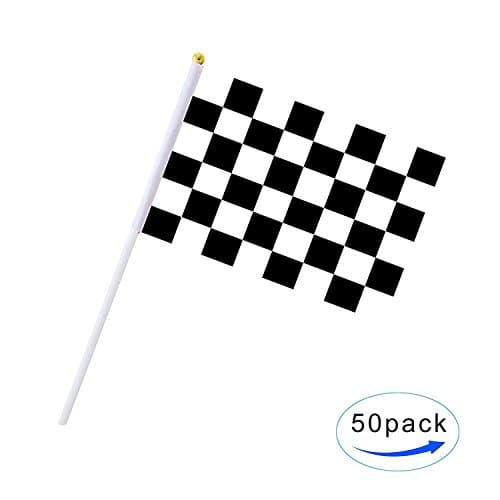 50 Pack Checkered Flag Racing Flag Hand Held Stick Flags, Black &amp; White Checkered Flag Racing Pennant Banner Flags,Decorations Supplies For Racing,Race Car Party,Sport Events