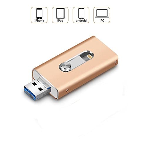 32GB USB iPhone Flash Drive - Micro USB Lightning Connector Memory Stick External Storage U Disk (3 in 1) for iPhone iPad IOS Android and PC, GOLD