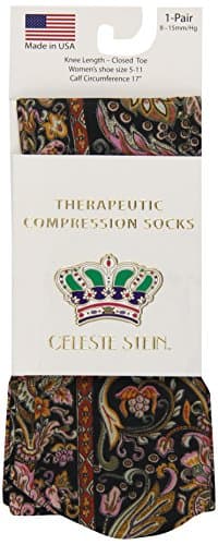 Celeste Stein Therapeutic Compression Socks, Black Versache, 8-15 mmhg, 1-Pair