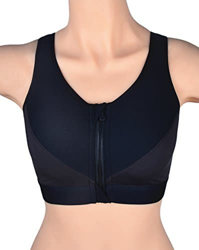 Chirrupy Chief Women's Zipper Front Wire Free Supportive Racerback Tech Pro Sports Bra (34D, Black)