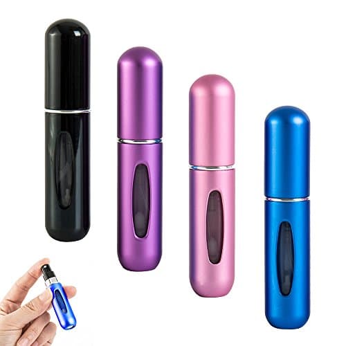 4pcs Mini Atomizer Perfume Bottles 5ml Airplane Support Travel Refillable Perfume Spray With Window Suit for Purse Pocket Luggage 4 Color