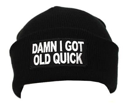 Fat Skeleton Damn I Got Old Quick Double layer Biker embroidered patch beanie