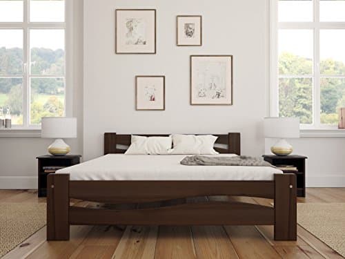 Solid Pine Wooden Bed Frame Single Size 3ft In Walnut Colour &amp; Sturdy Thick Slats