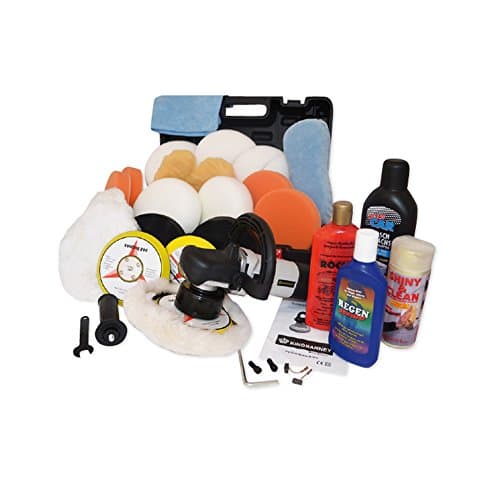 Car Polisher Kit / Buffer / Sander (UK Plug) 710 Watt Set 4 - high quality polishing machine with carry case - Orbital movement - dual action - 29 pcs. accessories - many sponges, pads, polisher heads