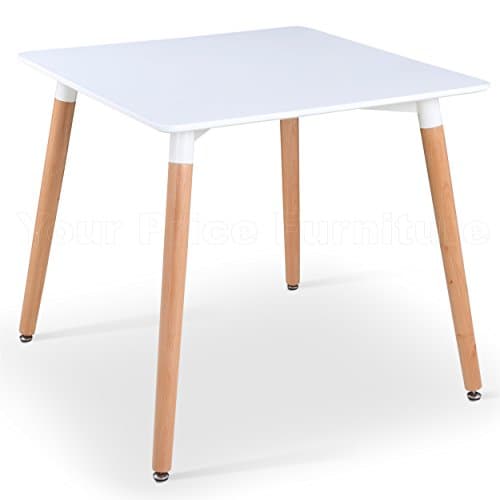 Eiffel Designer Dining Table 80cms Small Square White With Natural Wood Legs Art Deco Style Your Price Furniture Brand