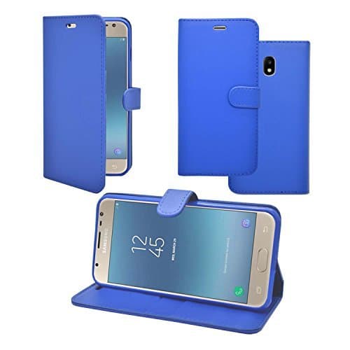 Samsung Galaxy J3 2017 Blue Plain Pu Leather Wallet Flip Case Cover