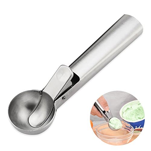 OUMOSI Solid Stainless Steel Ice Cream Scoop Easy Trigger Spoons Water Melon Spoon