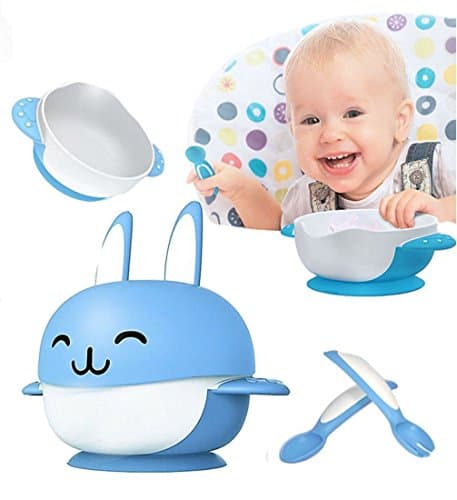 Rabbit Feeding Bowl Sucker Bowl With Spoon Fork Tableware Kids Training Dishes Food Container