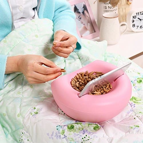 Multi-function Stylish Snacks Storage Box Double Layer Container Household Plate Dish Organizer - Perfect For Snacks, Fruit, or Pistachio/Sunflower Seeds Storage Box - Bonus Phone Slot (Pink)