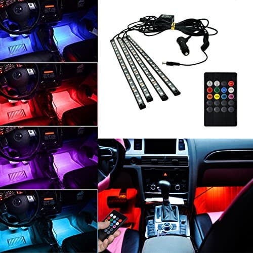 BRTLX Car Interior Light Atmosphere Decorative LED Strip Light Kit RGB 12V 4 x 18 LEDs with Sound Active Function Universal Fitment