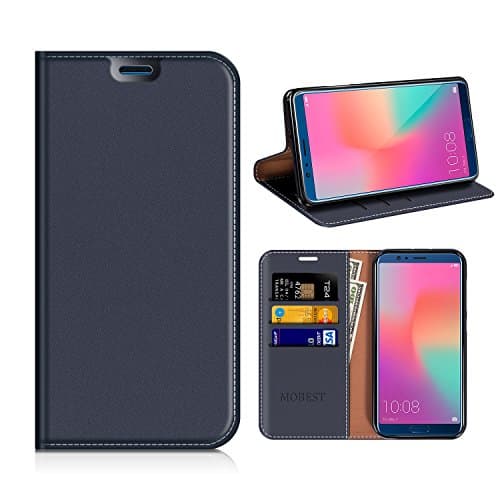 Honor View 10 Case, Mobest Honor View 10 Premium Leather Case, Honor View 10 Wallet Case, Flip Case Cover [Wallet Stand], Card Slots For Honor View 10 - Dark Blue