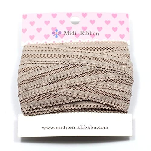 mdribbon Value Pack 5/8" 10 Yds/Pack (16mm Wide 9.144 Meters Length) Lace Shape Hollow Stretch Elastic Fabric Ribbon Soft Trim Lace For Hair Ties Headbands Garters Taupe Color