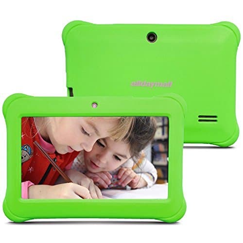 Alldaymall 7" Android Tablets for Kids With Wi-Fi Quad Core and Dual Camera, 8GB, HD Kids Edition iWawa Pre-Installed ( Third Generation A88S with Green Kid-Proof Silicone Case)