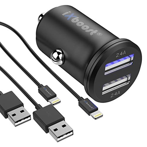 Ixboost IX 1S Speed Charge 4.8 A Dual Mini Handy Car Charger Car Cigarette Lighter Adapter with Lightning Cable for iPhone 7 in a set