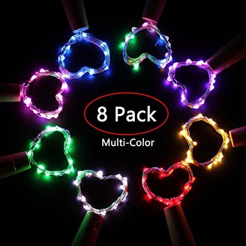 8 Pack Led Bottle Cork String Lights, 6.5 Ft 20 LED Battery Operated Wine Bottle Copper Wire Colorful Starry Fairy Lights for Bottle DIY, Party, Home Decor, Christmas, Halloween, Wedding or Mood Light (White, Green, Blue, Yellow, Red, Pink, Purple, Multi-Color)