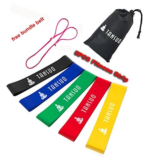 Resistance Loop Bands[+free Yoga mat bundle belt] - Set of 5 Exercise Bands for Improving Mobility and Strength, Yoga, Pilates or for Injury Rehabilitation - Suitable for Women and Men and Children (Set of 5)