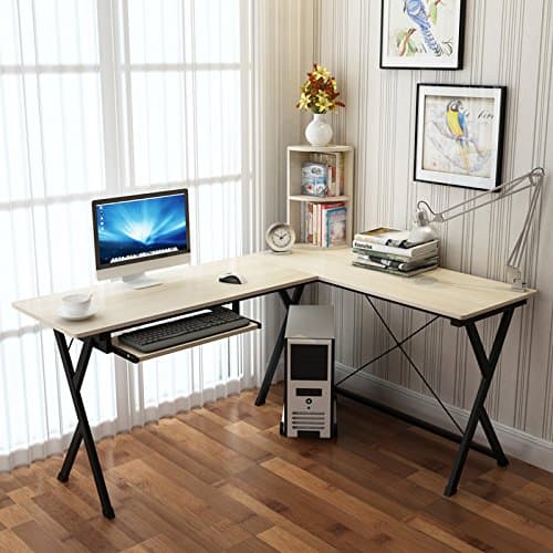 L-shaped Wooden Computer Workstation Corner Desk Set With Book Shelf