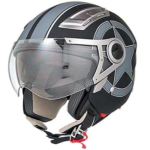 DOT Approved Motorcycle Helmet 3/4 Open Face Matte Black Star Retro Vintage - XL