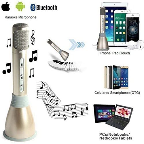 Wireless Bluetooth Mircophone,Bluetooth Speaker Handheld Dynamic Mic Microphone 5.1 Channel Stereo Support for IOS Andriod System iPad iTouch Celulares Smartphones (OTG) ,for Recording Singing Family K Song Karaoke KTV Outdoor Travel Gathering Wedding Seminars Meeting Stages (Gold)