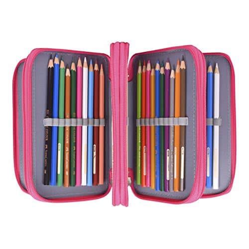 DingChen 72 Inserting Super Large Capacity Multi-layer Students Pencil Case Pen Bag Pouch Stationary Case Makeup Cosmetic Case Bag(Rose Red)