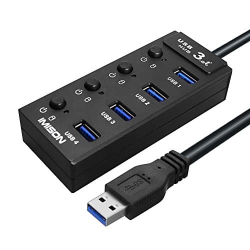 IMISON USB 3.0 4 ports Hub High-speed Data Transfer Adapter Extension with On/off Switch And Indicator Light DC 3.51.35 Power Jack [BC 1.2]