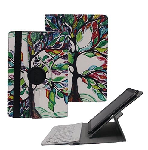 Tsmine Astro Tab A10 10 Inch Bluetooth Keyboard Rotating Case - Universal Detachable 360 Degree Wireless keyboard Cover [NOT include Tablet] for Astro Tab A10 10 Inch Tablet, Luck Tree/White