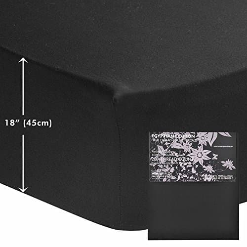 HOMESCAPES Black Extra Deep Fitted Sheet (18”) King 200 TC 400 Thread Count Equivalent Pure Egyptian Cotton Bed Sheet with Fully Elasticated Skirt