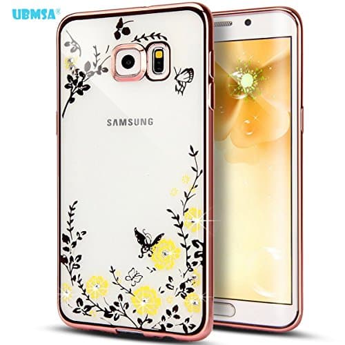 UBMSA-Samsung Galaxy note 4 Case, Luxury Crystal Diamond Mirror Bling Soft TPU Silicone Case Back Cover for Galaxy note 4 cases [Girl case] (Rose Gold-yellow flower, S7)
