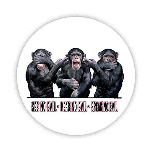 3 Wise Monkeys (Chimps) Hear no evil Speak no evil See no evil Printed Compact Travel Pocket Shaving Mirror Bespoke Designed 58mm Round Handheld Mirrors. Novelty useful mirror ideal for your handbag KABOOM GIFTS