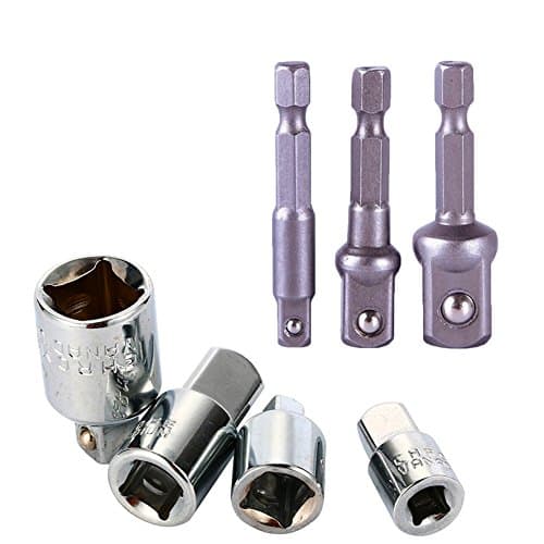 Socket Adapter Converter Set , Florally Reducer Set 4 And 3Pcs Power Hexagonal Shank Extension Bit Set For Drill 1/4", 3/8", 1/2" Sleeve Wind Batch Electric Connection Switching Lever Kits