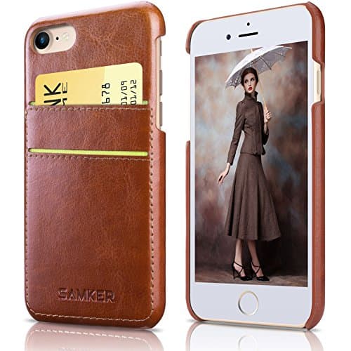 iPhone 7 Case,SAMKER Card Pocket Back Cover [Ultra Slim] Hybrid [PU Leather &amp; Hard PC] Advanced Shock Absorption Protective Vintage Wallet Case with 2 Card Slots Holder for iPhone 7 - 4.7 Inch (Brown)