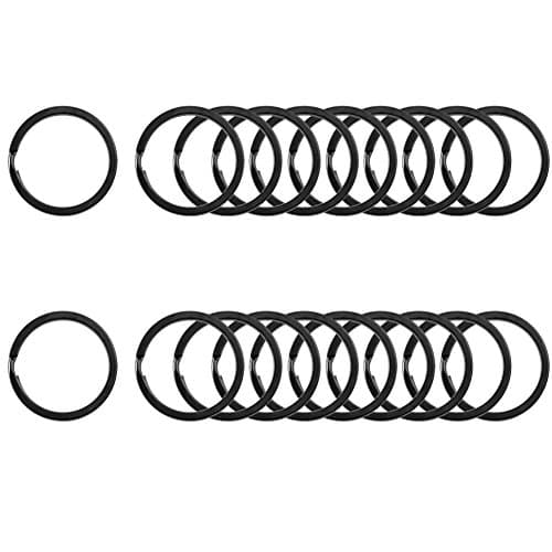 Ucatcher 20 PCS Round Flat Key Rings Keychain Ring Metal Split Keyrings for Home Car Keys Attachment Organization, 30mm, Black