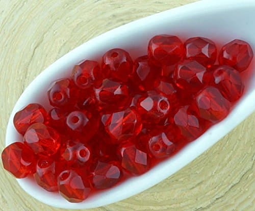 50pcs Crystal Ruby Red Round Faceted Fire Polished Small Spacer Czech Glass Beads 5mm