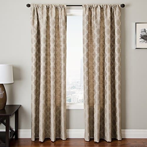 Softline Presidio Geometric Jacquard Lined Window Treatment/Panel/Curtain/Drape with Rod Pocket and Back Tabs Measures 55"W x 96"H in Stone