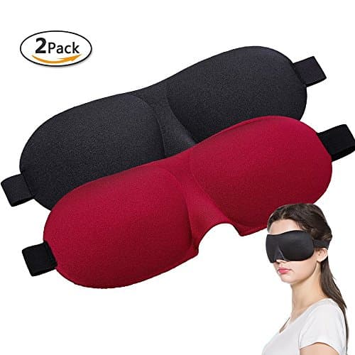 2 Pack Sleep Mask 3D Sleeping Masks Eye Mask, Soft Silk Lightweight, Comfortable and Adjustable for Travel, Nap, Relax More and be More Restful (Black & Red)