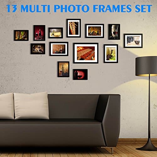 Multi Picture Photo Frames DIY Home Wall Decoration Frame Set Of 13 Pieces Black, White (Black)